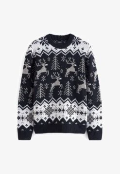 Next CHRISTMAS CREW NECK - Strickpullover - Black Ecru White Reindeer -Next 042fe88ae63b465bb2cc69eb76b197de