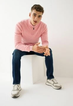 Next PREMIUM ZIP NECK - Strickpullover - Coral Pink -Next 10f00ff29c3947edbed5a363924095e4