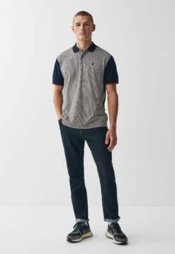 Next PRINT - Poloshirt - Navy Blue Tan Brown Dogtooth -Next 2abc357a0f554e57a957743fa03a6e43