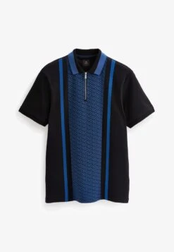 Next PRINT - Poloshirt - Navy Blue Tan Brown Dogtooth -Next 2dd26d4daa7641c68cc10596e926e58c