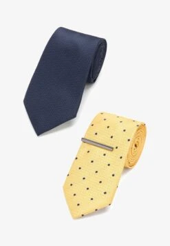 Next TEXTURED WITH CLIP 2 PACK REGULAR - Krawatte - Navy Blue Yellow Spot