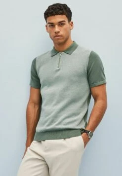 Next TEXTURED ZIP STANDARD - Poloshirt - Sage Green -Next 38649aa6f3154a5f94d33d96f84e2cf1