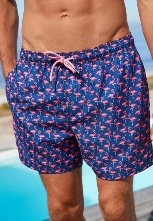 Next PRINTED STANDARD - Badeshorts - Navy Pink Flamingo Geo -Next 843cd2b6792e4809aab6e328fb88b049