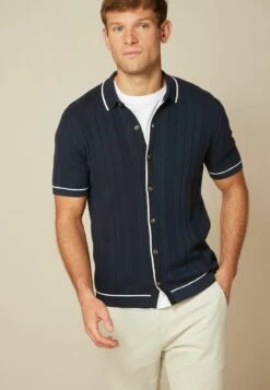 Next GEO BUTTON-THROUGH STANDARD - Strickjacke - Navy Texture