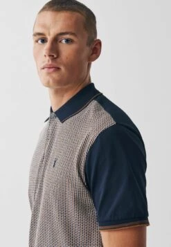 Next PRINT - Poloshirt - Navy Blue Tan Brown Dogtooth -Next a2594eabd6204f8c8b1c8a90e096a08b