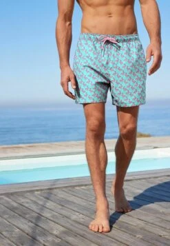 Next PRINTED STANDARD - Badeshorts - Blue Pink Flamingo Geo