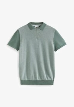 Next TEXTURED ZIP STANDARD - Poloshirt - Sage Green -Next c02cee0ad39a4d6381d6ed48104d516b