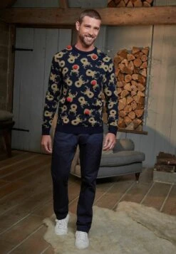 Next CHRISTMAS CREW NECK - Strickpullover - Navy Blue Tan Brown Reindeer