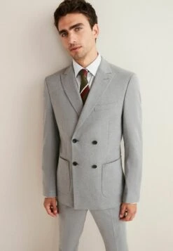 Next SLIM FIT DOUBLE BREASTED FLANNEL STANDARD - Sakko - Light Grey