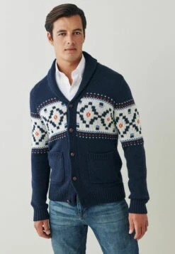 Next FAIRISLE PATTERN SHAWL NECK - Strickjacke - Blue