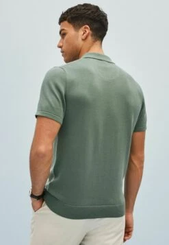Next TEXTURED ZIP STANDARD - Poloshirt - Sage Green -Next eabe4325238d46bd8fe755384942742f