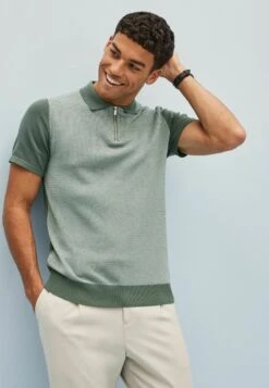 Next TEXTURED ZIP STANDARD - Poloshirt - Sage Green